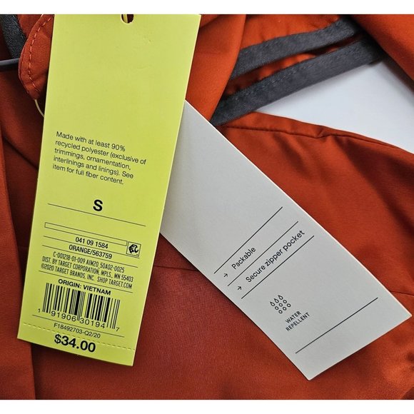 All In Motion Men Jacket Size Small Lightweight Water Repellent Rust/Orange Zip - Picture 11 of 12